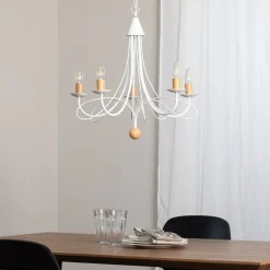 ONLI Lysekrone Milvia, 5 lyskilder, hvid/træfarvet, metal