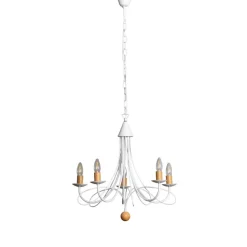 ONLI Lysekrone Milvia, 5 lyskilder, hvid/træfarvet, metal