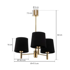 Lysekrone Polo, 3 lyskilder, sort/mørk messing^Argon