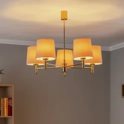 Lysekrone Polo, 5 lyskilder, beige/mørk messing^Argon Outlet