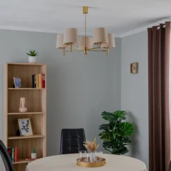 Lysekrone Polo, 5 lyskilder, beige/mørk messing^Argon Outlet