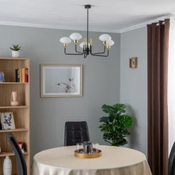 Argon Lysekrone Ravello, 5 lyskilder, sort/hvid/guld