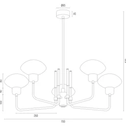 Argon Lysekrone Ravello, 5 lyskilder, sort/hvid/guld