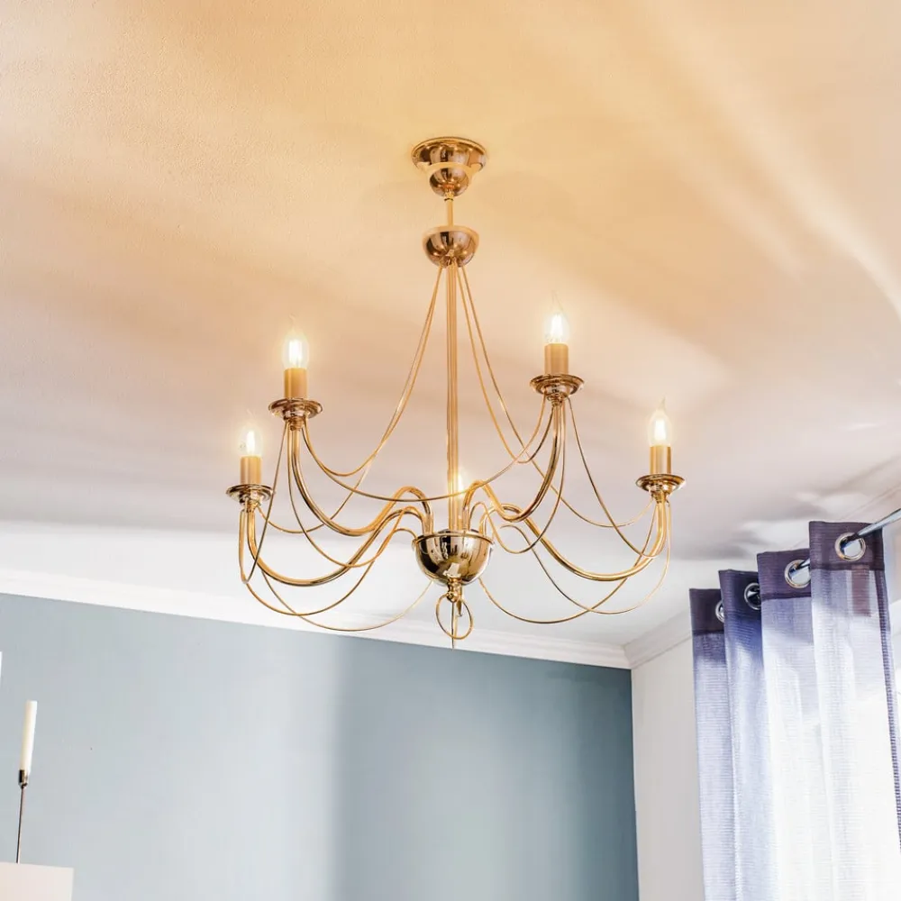 Domiluce Lysekrone Retro, femarmet 75 cm, guld