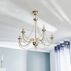 Domiluce Lysekrone Retro, femarmet 75 cm, guld