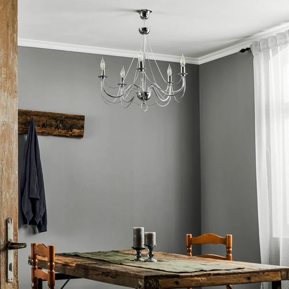 Domiluce Lysekrone Retro, femarmet 75 cm, krom