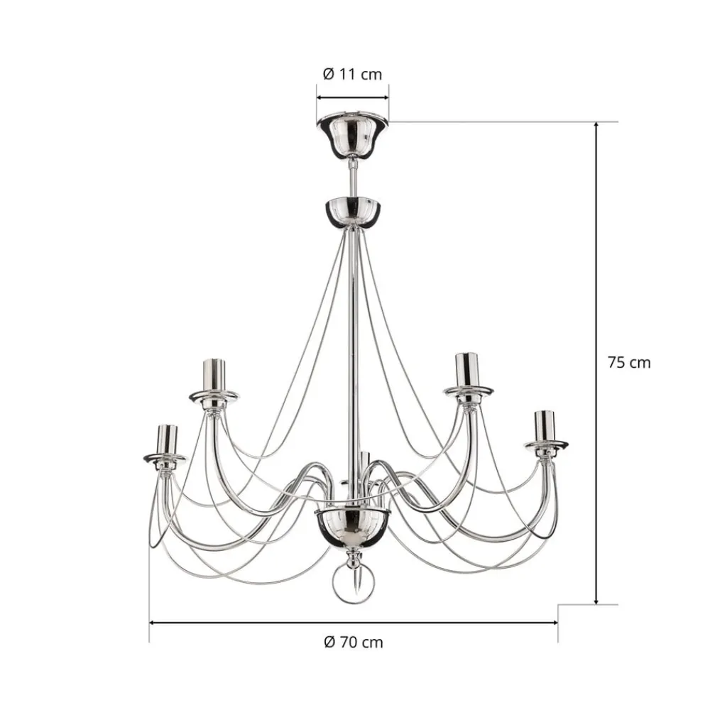 Domiluce Lysekrone Retro, femarmet 75 cm, krom