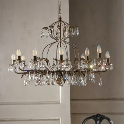 ONLI Lysekrone Teresa, 12 lyskilder, bronzefarvet, krystal