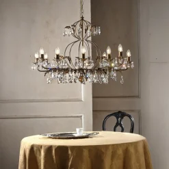 ONLI Lysekrone Teresa, 12 lyskilder, bronzefarvet, krystal