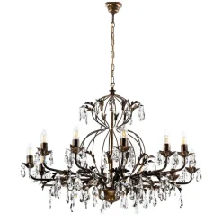 ONLI Lysekrone Teresa, 12 lyskilder, bronzefarvet, krystal
