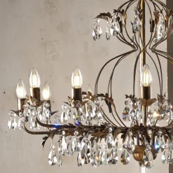 ONLI Lysekrone Teresa, 12 lyskilder, bronzefarvet, krystal