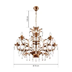 ONLI Lysekrone Teresa, bronze, krystal, Ø 70 cm, 8 lys