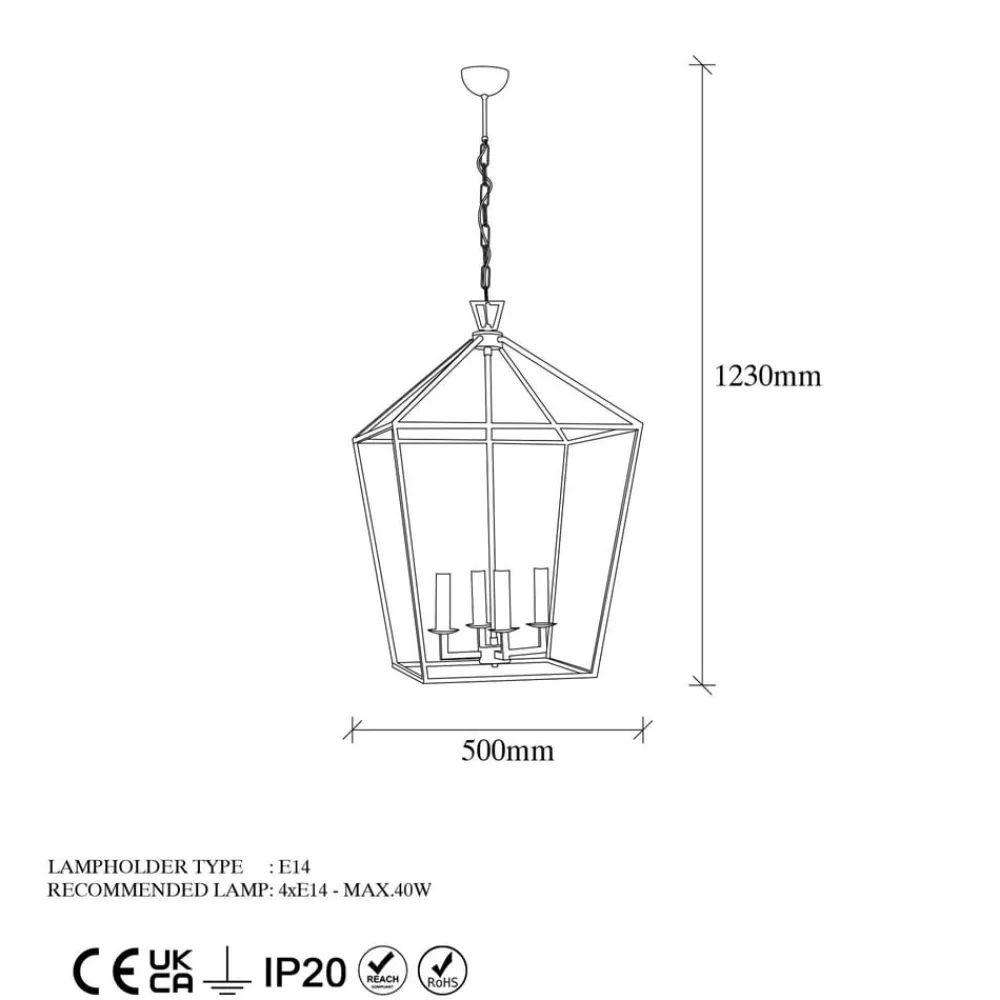 Lysekrone Till 13251, sort, metal, 4 lyskilder^Opviq Outlet