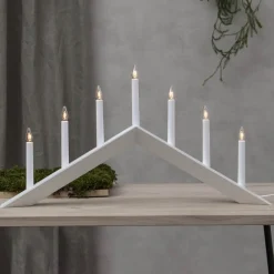 STAR TRADING Lysestage Arrow, flad, 7-flamme, hvid