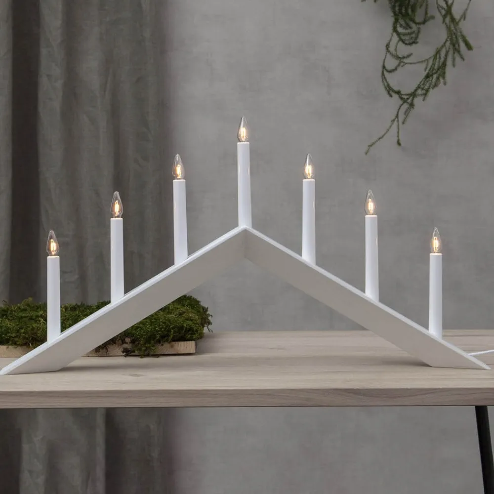 STAR TRADING Lysestage Arrow, flad, 7-flamme, hvid