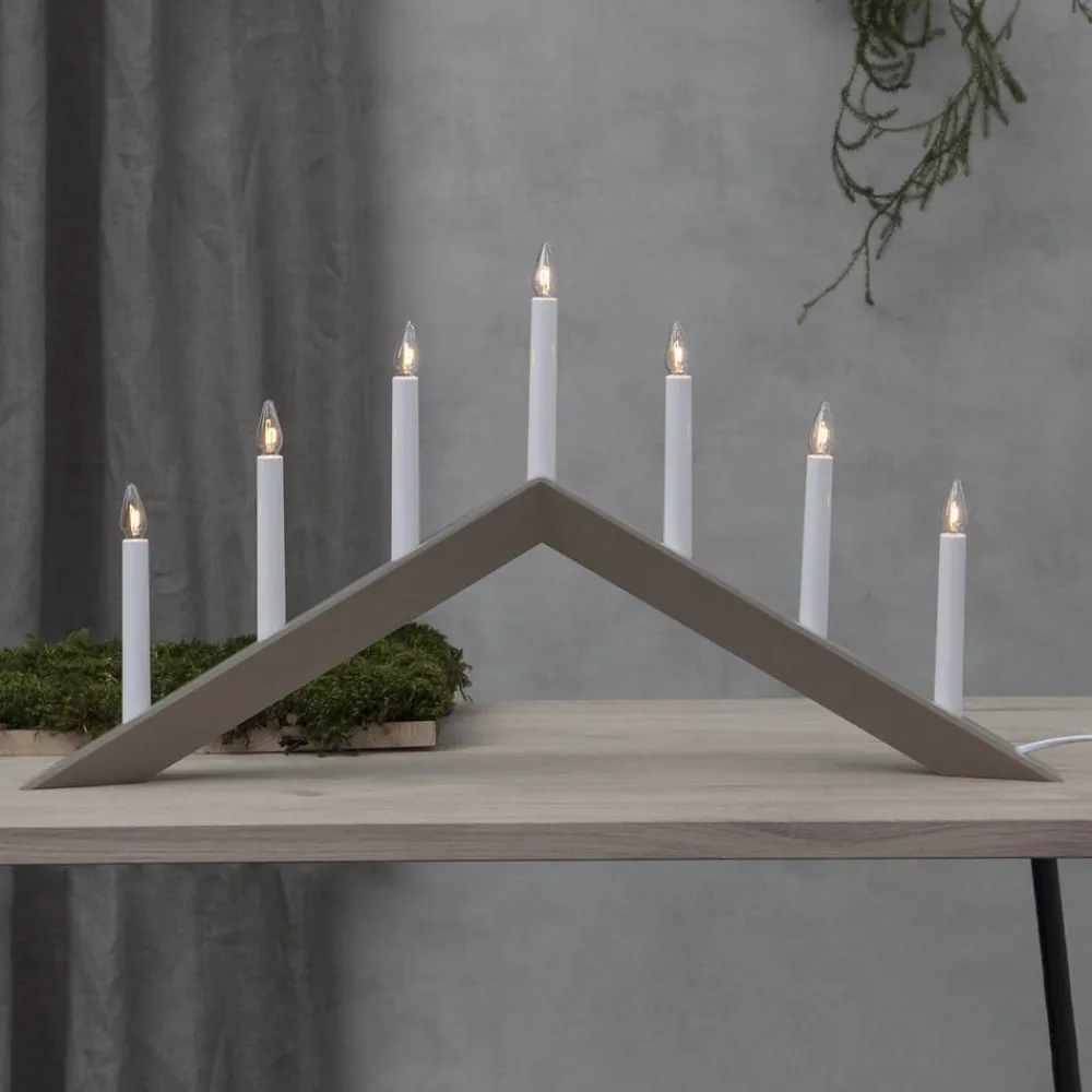 STAR TRADING Lysestage Arrow, flad, 7-flamme, hvid