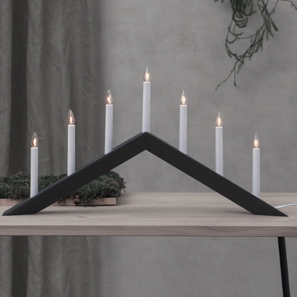 STAR TRADING Lysestage Arrow, flad, 7-flamme, hvid