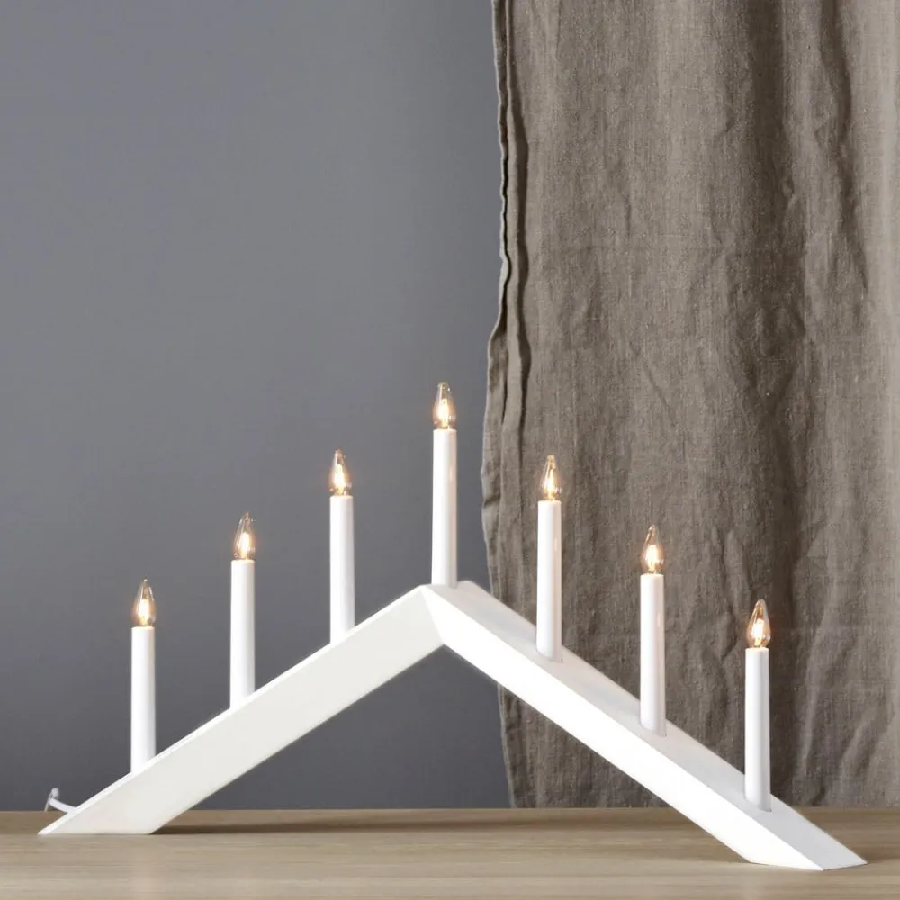 STAR TRADING Lysestage Arrow, flad, 7-flamme, hvid