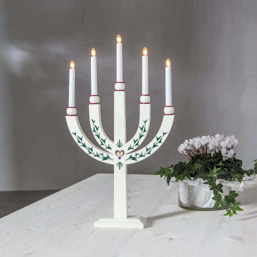 STAR TRADING Lysestage Elias Tradition femflammet hvid