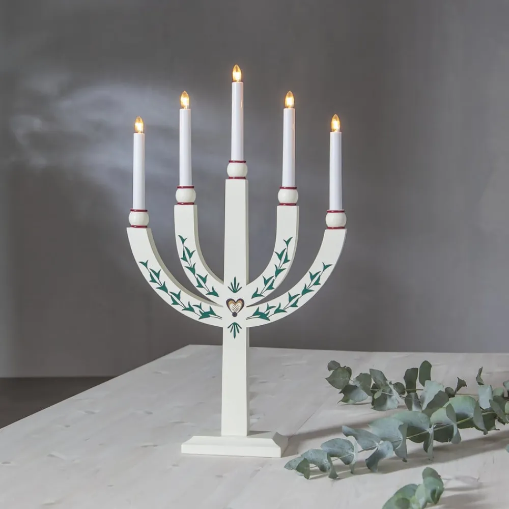 STAR TRADING Lysestage Elias Tradition femflammet hvid