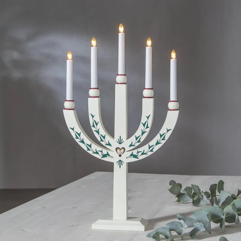 STAR TRADING Lysestage Elias Tradition femflammet hvid