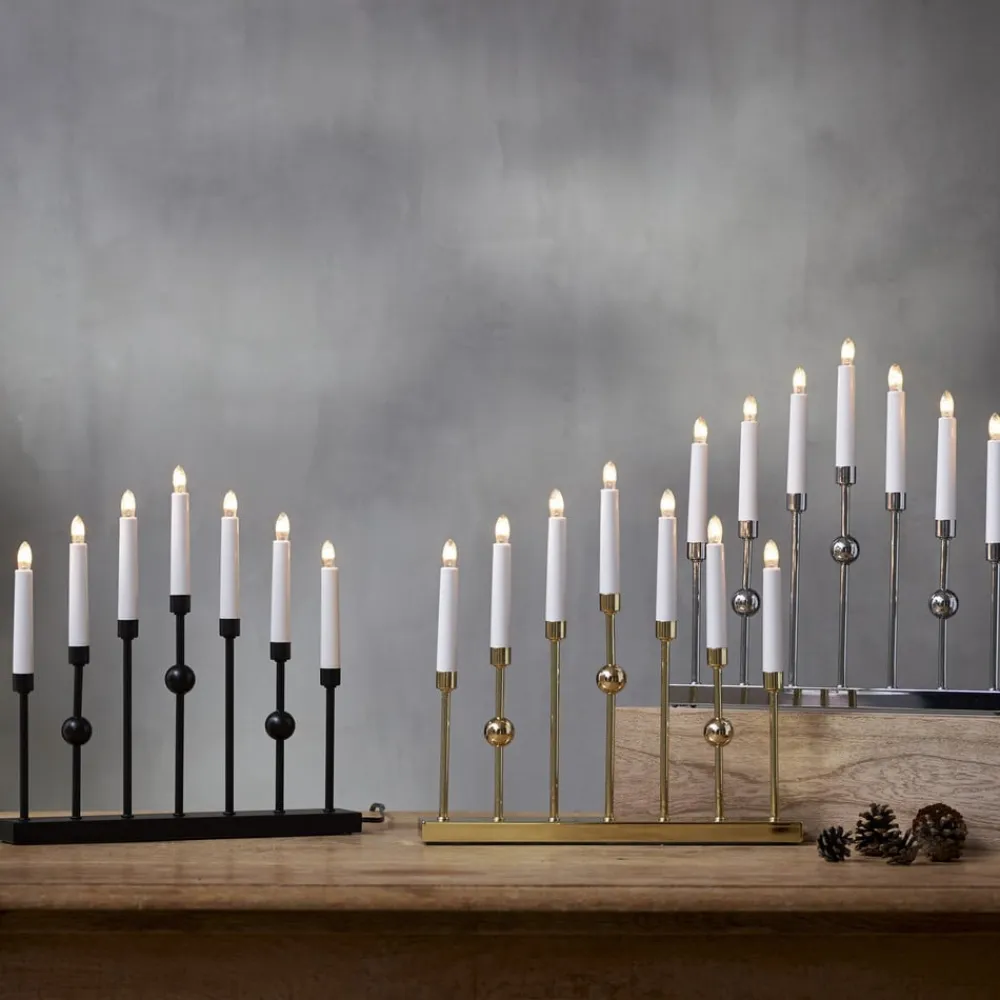 STAR TRADING Julepynt|Vinduesdekoration>Lysestage Gustav, sort metal højde 37 cm 7 lyskilder