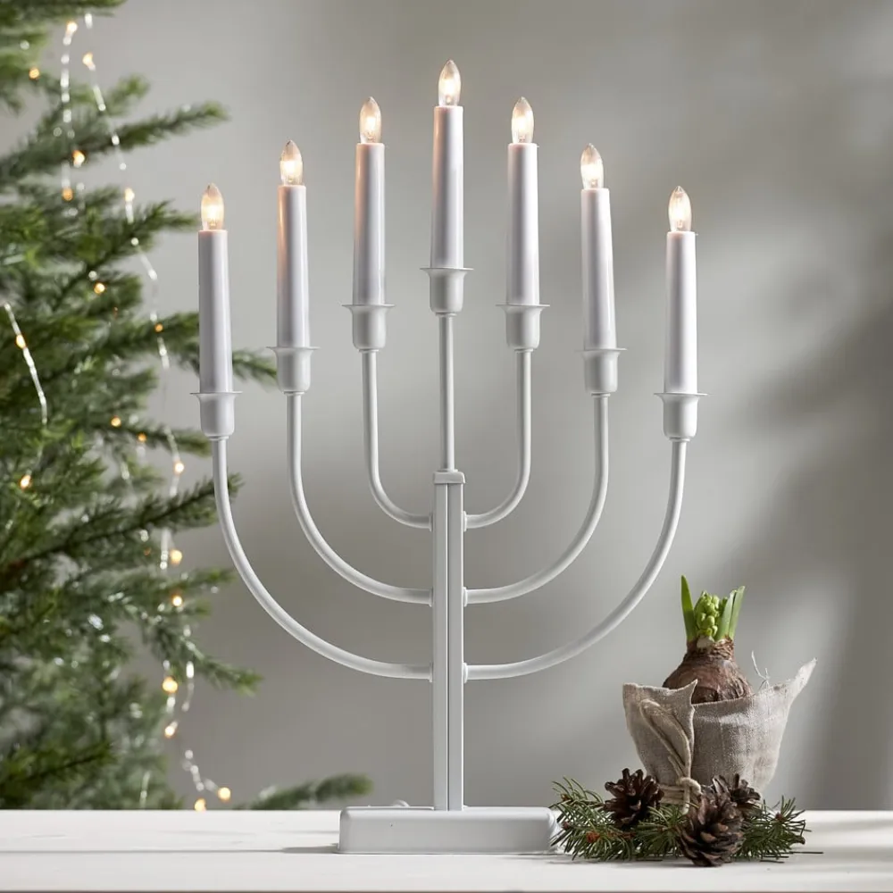 Lysestage Kristina, hvid, metal, højde 47 cm, 7 lyskilder^STAR TRADING Discount