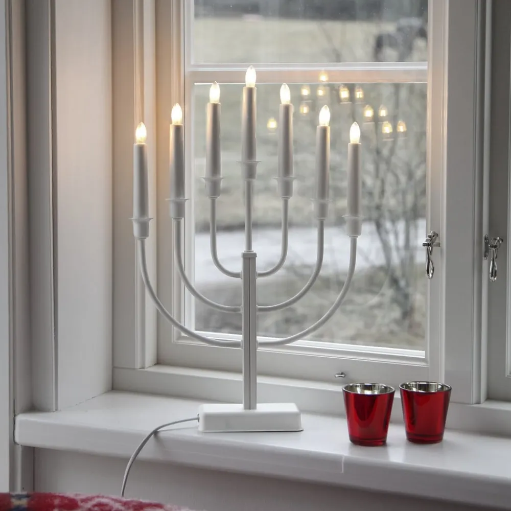 Lysestage Kristina, hvid, metal, højde 47 cm, 7 lyskilder^STAR TRADING Discount