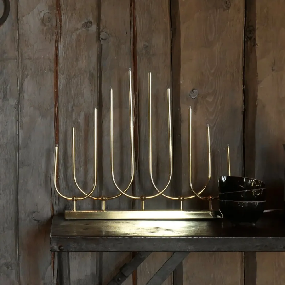 Lysestage Novum, 10 lyskilder, messingfarvet, metal, E5^STAR TRADING Discount