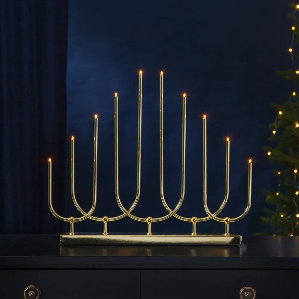 Lysestage Novum, 10 lyskilder, messingfarvet, metal, E5^STAR TRADING Discount