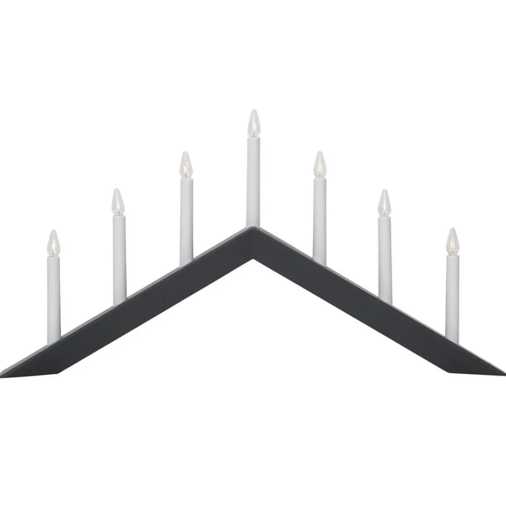 Lysestage Pil, flad, 7-flamme, sort^STAR TRADING New