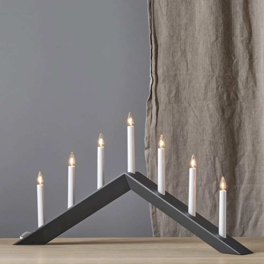 Lysestage Pil, flad, 7-flamme, sort^STAR TRADING New