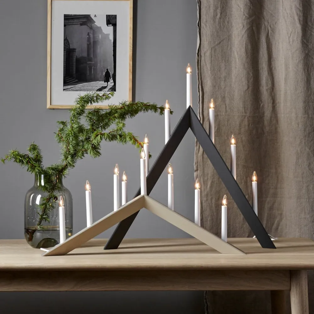 STAR TRADING Lysestage Pil, spids, 7-flamme, sort