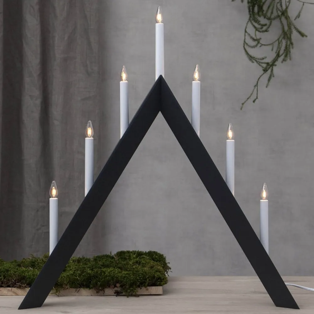 STAR TRADING Lysestage Pil, spids, 7-flamme, sort