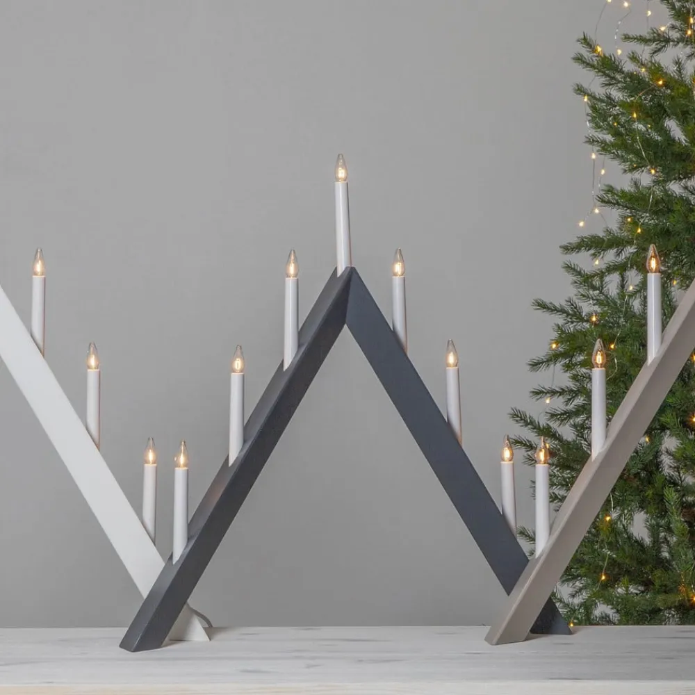 STAR TRADING Lysestage Pil, spids, 7-flamme, sort