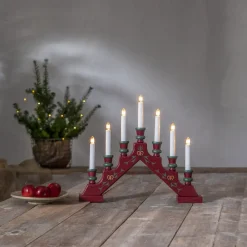 Lysestage Sara, rød, træ, 43 cm bred, 7 lyskilder, E10^STAR TRADING Best