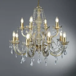 Searchlight MARIE THERESE lysekrone m. 12 pærer, messing