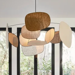 MARKET SET Hængelampe Screen 70's, Ø 110 cm, hør, farvet