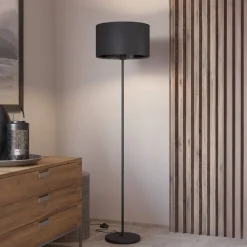 EGLO Gulvlamper|Gulvlamper>Maserlo gulvlampe, sort, højde 151 cm, stof/stål