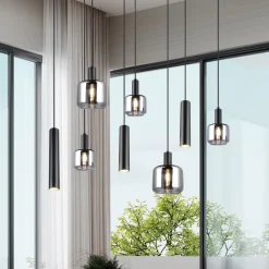 Mataro hængelampe, krom/sort, 118 cm, 8 lyskilder glas/metal^Trio Lighting Best