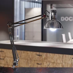 Maul Arbejdsrum/Kontor>study klemmelampe, skinnende sølv, højde 44 cm, metal