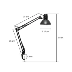 Maul Arbejdsrum/Kontor>study klemmelampe, sort, 44 cm, metal, E27