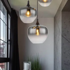 Maxy hængelampe, Ø 48 cm, røggrå, glas, 3 lyskilder.^Globo Outlet