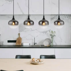 Globo Maxy hængelampe, længde 100 cm, røggrå, glas, 4 lyskilder.