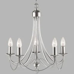 Searchlight Lysekroner>Maypole lysekrone, satineret sølv, 5 lyskilder