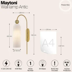 Maytoni Antic væglampe, glasskærm i hvid