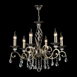 Grace lysekrone, 6 lyskilder, messing/hvid^Maytoni Best