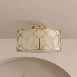 Maytoni loftlampe Messina, Ø 43 cm, beige, linned