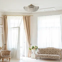 Maytoni loftlampe Ottilia, Ø 65 cm, guldfarvet, krystal