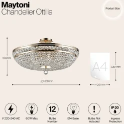 Maytoni loftlampe Ottilia, Ø 65 cm, guldfarvet, krystal